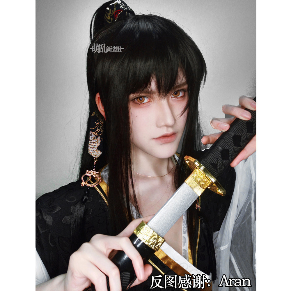 少爷+抓夹古风马尾假发基佬毛少年汉服古装白六cos男万用李火旺女_虎窝淘