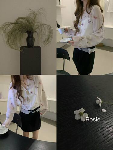Rosie/olive正品～韩代同款刺绣小花衬衫防晒小衫温柔氛围感 - 图3