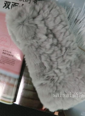 晚晚同款灰色手工编织獭兔毛发带