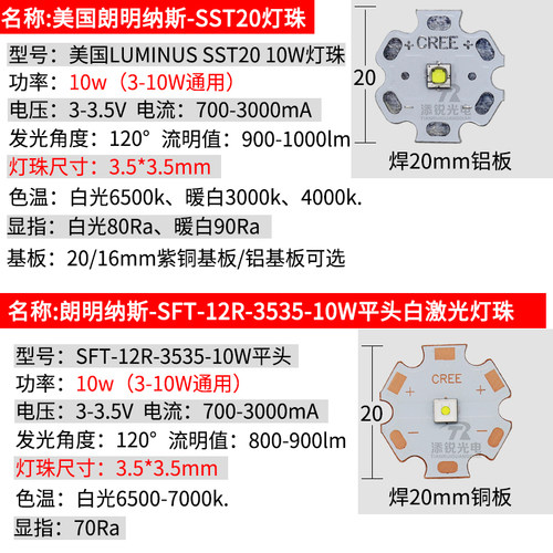 朗明纳斯sft40平头白激光20w10w大功率灯珠sst40 sst20手电筒led - 图1