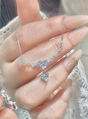 S999纯银心心相连项链女轻奢高级感锁骨链送女生闺蜜生日礼物