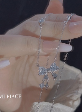 闪钻蝴蝶结纯银项链女情人节礼物