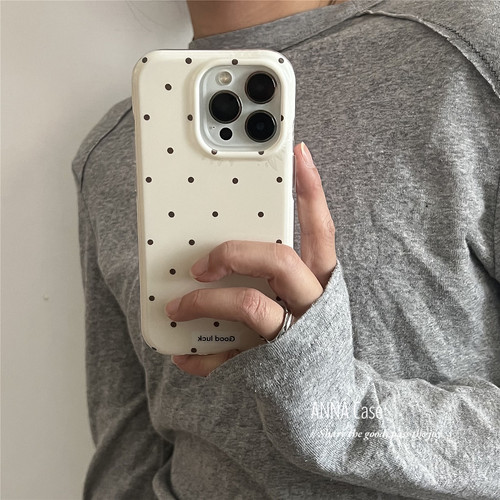 ANNACASE韩国ins米白灰咖色小波点适用苹果17promax手机壳iphone17光面15pro新款13全包16promax防摔保护套14 - 图1