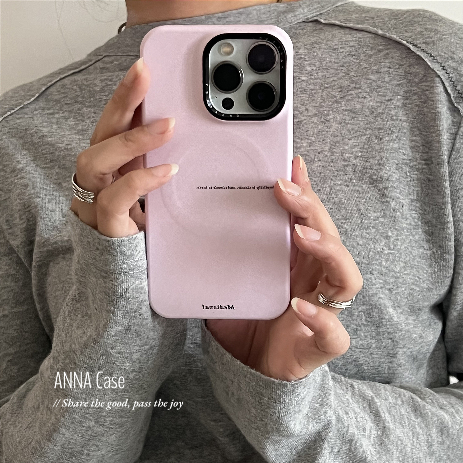 ANNACASE小众温柔少女浅粉色英文适用苹果16promax手机壳iphone14菲林16新款15磁吸硬壳13promax防摔保护套15,淘宝优惠券,粉丝福利购,淘宝优惠卷