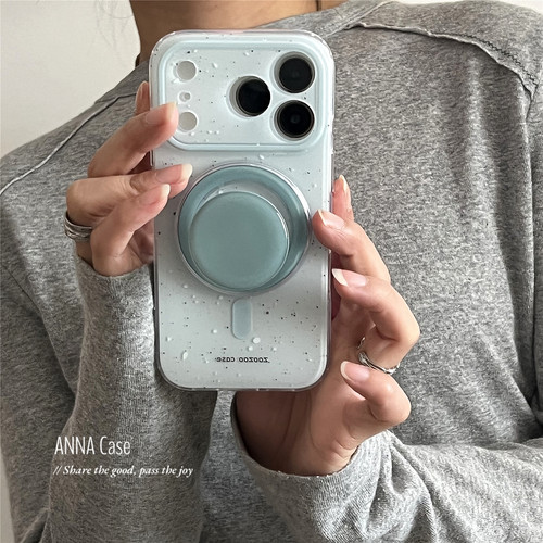 ANNACASE浅雾薄荷绿斑点磁吸支架手机壳适用iphone17promax苹果14全包17pro新款15pro软16Promax防摔保护套16 - 图0