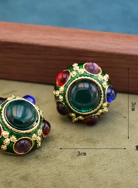 中古Vintage复古宫廷绿色耳钉