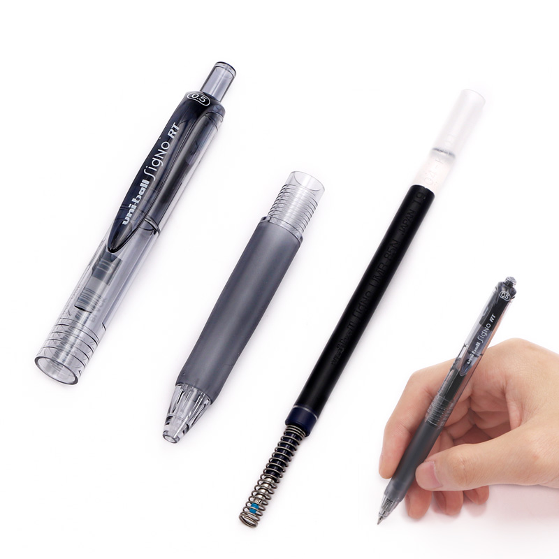 日本三菱中性笔uniball笔figno签字笔办公水笔0.5mm红蓝黑色学生用考试按动式笔芯文具水性笔UMN105笔芯 - 图3
