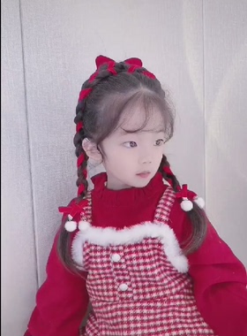 网红同款新年儿童喜庆毛球款发带