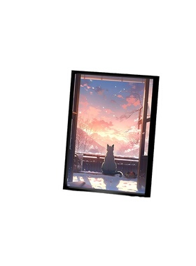 壁画音响画卧室床头画桌面摆件铝合金画框小猫风挂画