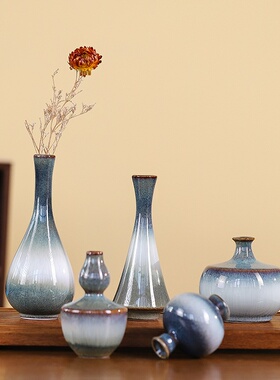 仿古窑变色釉花瓶 陶瓷花插 粗陶瓷家居工艺品复古小花器摆件