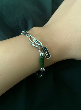 加格 男女国潮新中式可调节钛钢手链绿色竹节拼接设计感小众配饰