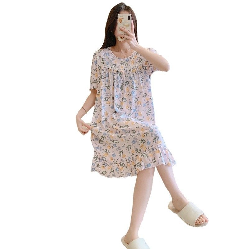 新款睡衣女棉绸圆领家居服薄款时尚居家人造棉绸睡裙可外穿,淘宝优惠券,粉丝福利购,淘宝优惠卷