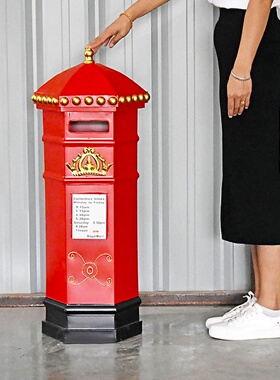 欧式复古六角装饰邮筒铁艺手工邮箱道具摆件创意家居美陈软装直销