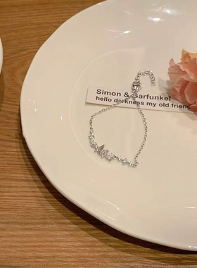 微镶锆石蝴蝶手链女小众设计 学生闺蜜手饰夏天简约蝴蝶结手链