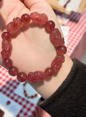 ［六六大顺］六只貔貅三对天然收藏级鸽血红草莓晶本命年红手串女
