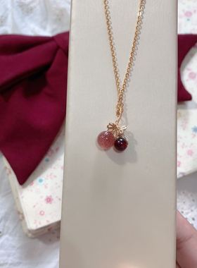 甜心风浆果水晶石榴石鸽血红项链