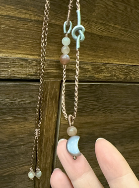 黑体日光石弯月天然水晶橙月光手工编绳项链棕色项链绳吊坠挂绳女