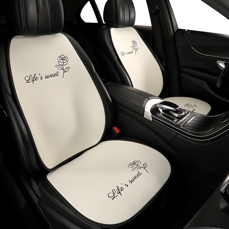 山茶花女神款汽车坐垫四季通用高级感网红轻奢简约座椅套半包座垫 - 图1