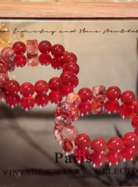 原创设计天然红胶花红玛瑙水晶手串女时尚轻奢精致百搭轻奢高级感