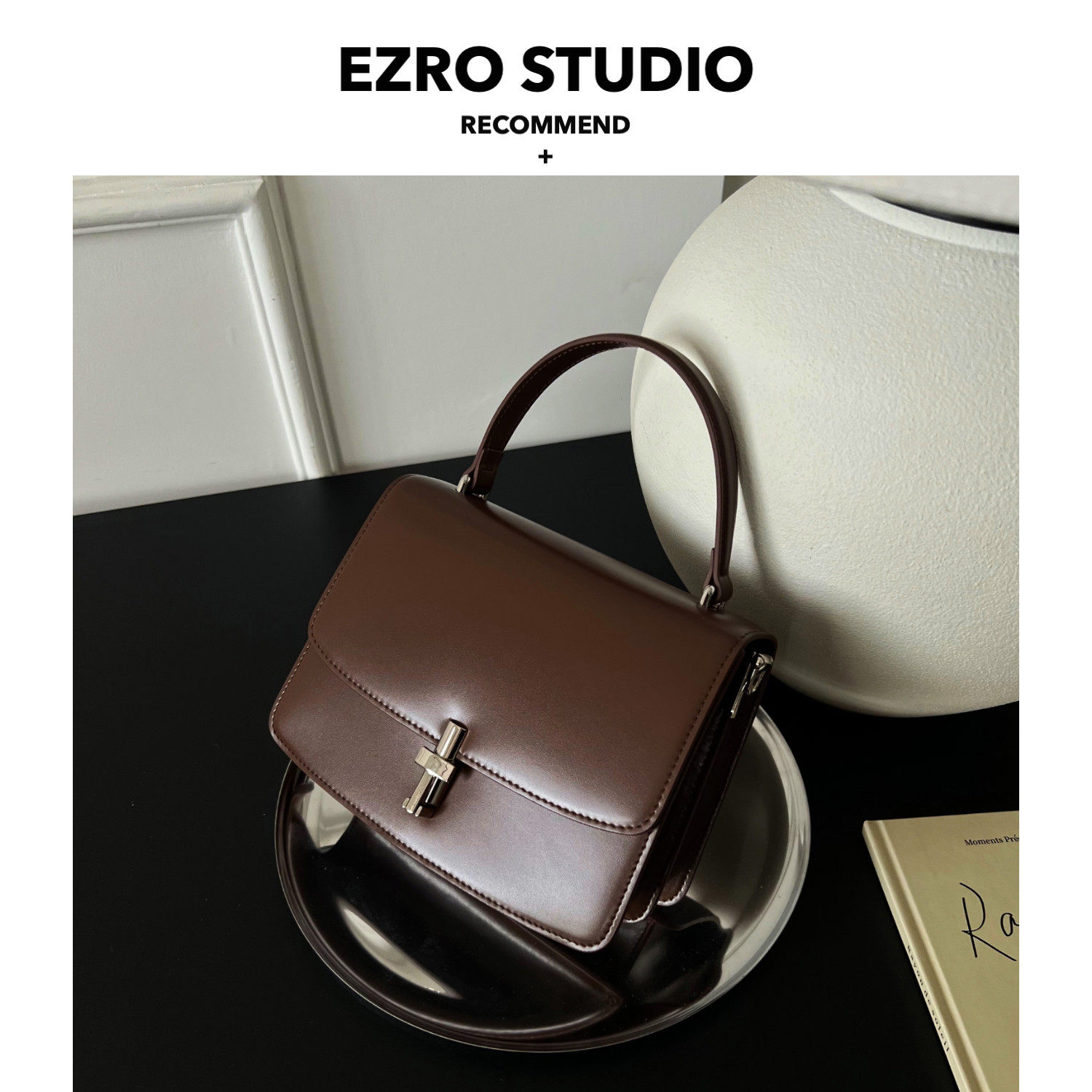 【EZRO】高级感开边珠牛皮真皮独特锁扣斜挎手提小方包设计百搭女,淘宝优惠券,粉丝福利购,淘宝优惠卷