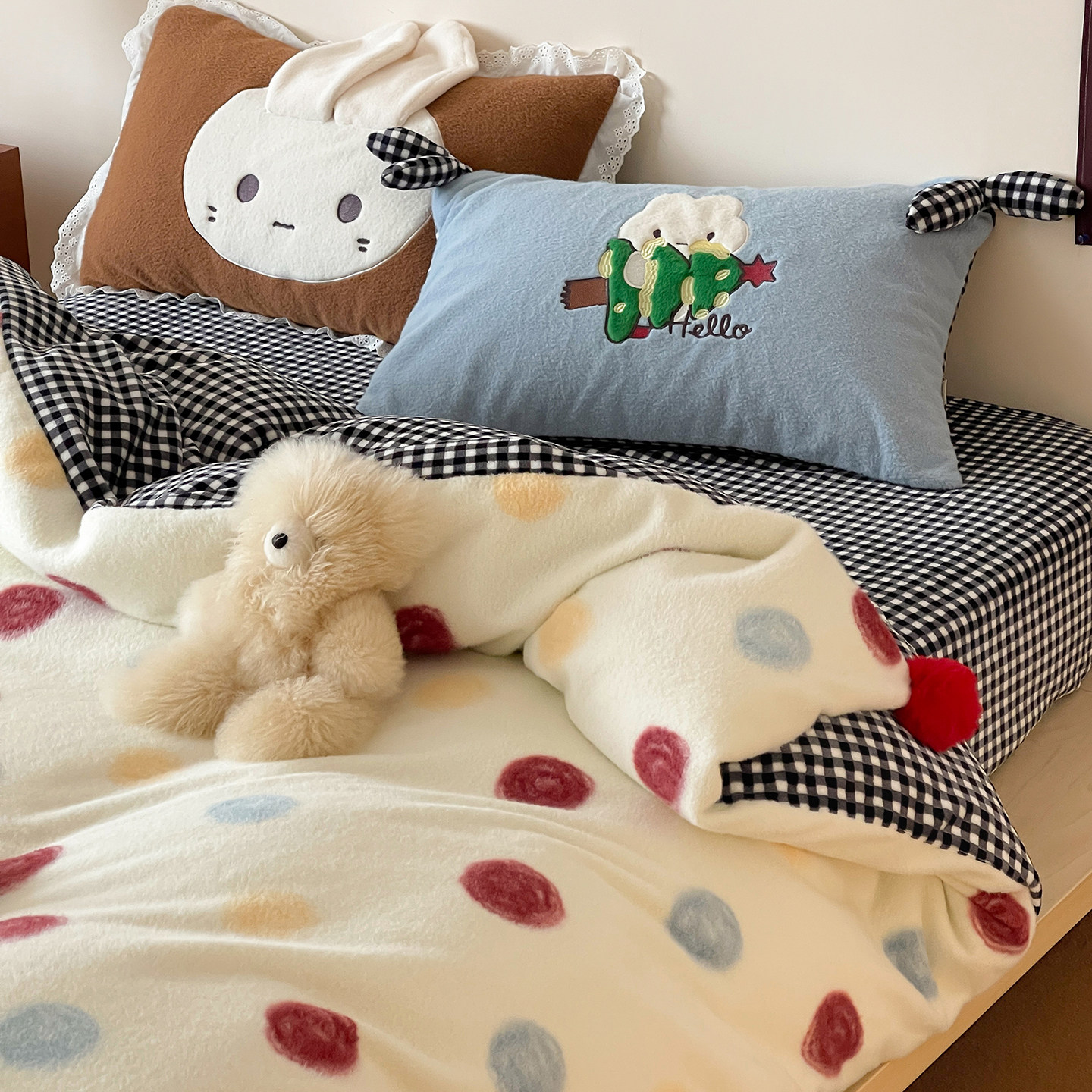 法式秋冬少女心羊羔绒牛奶绒四件套加厚保暖卡通刺绣被套床笠床单,淘宝优惠券,粉丝福利购,淘宝优惠卷