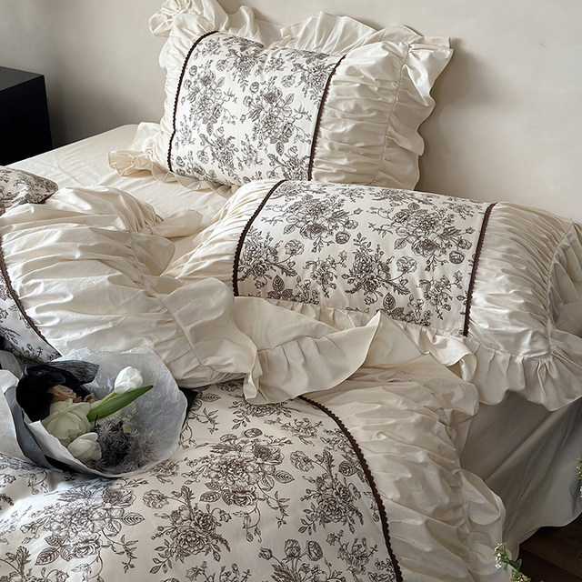 Pleated ruffled four-piece set pure cotton French princess style