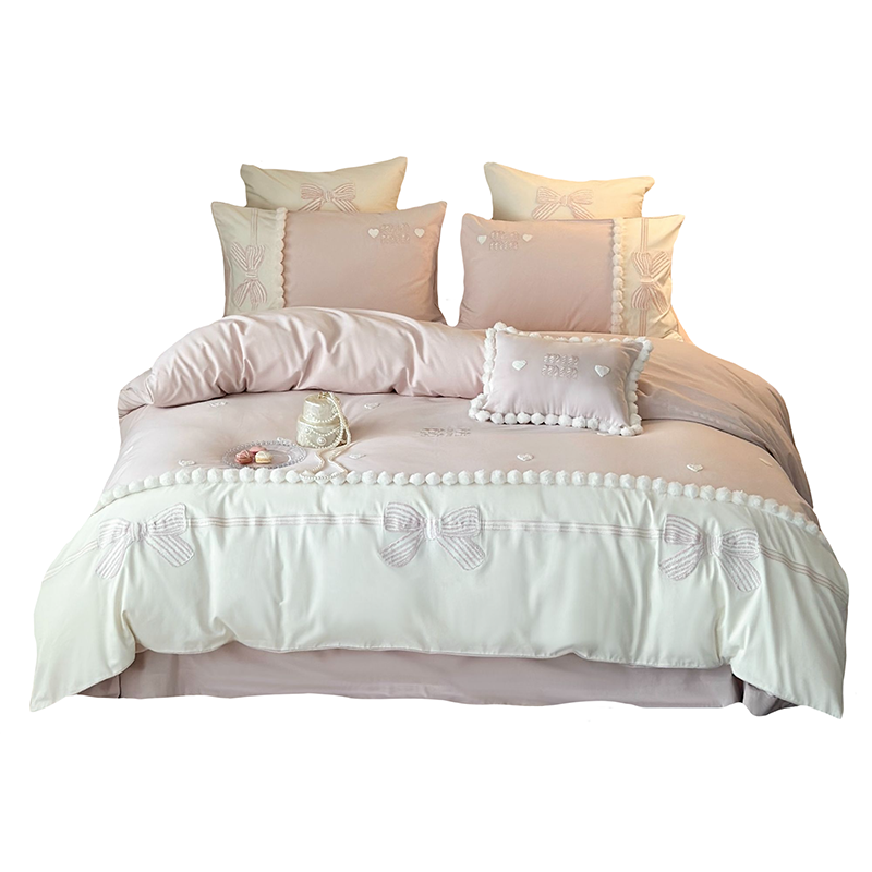 少女心粉色全棉磨毛四件套蝴蝶结加厚纯棉被套公主风轻奢床上用品,淘宝优惠券,粉丝福利购,淘宝优惠卷