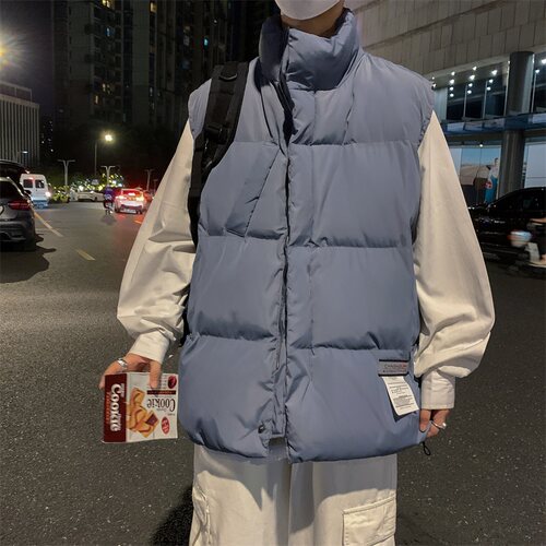 立领棉马甲外套男士春秋冬季ins潮牌绣标保暖外穿背心马夹面包服 - 图2