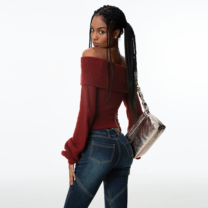 ABMY 节日战袍 一字肩毛衣女长袖针织衫女复古灯笼袖百搭修身上衣,淘宝优惠券,粉丝福利购,淘宝优惠卷