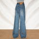 ABMY wide -leg pants female casual loose denim jeans, vertical American retro straight washing, old wild trousers