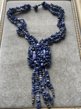 爱心桃心青金石编织巴洛克珍珠点缀长款流苏青金石线绳扣头项链02