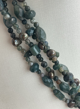 925配件绿图手编珍珠圆桶石项链手链套装老货氧化no退no换 5.78