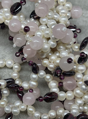 925配件淡水珍珠粉晶石 石榴石手编流苏长款老货氧化不退换5.78