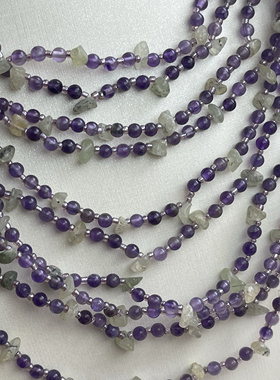 925配件紫晶石圆球葡萄碎石手串米珠多次流苏质感项链老货氧化578