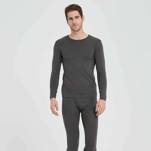 雪竹内衣秋冬棉莫代尔圆领纯色修身秋衣秋裤薄款男保暖套装18861 - 图2