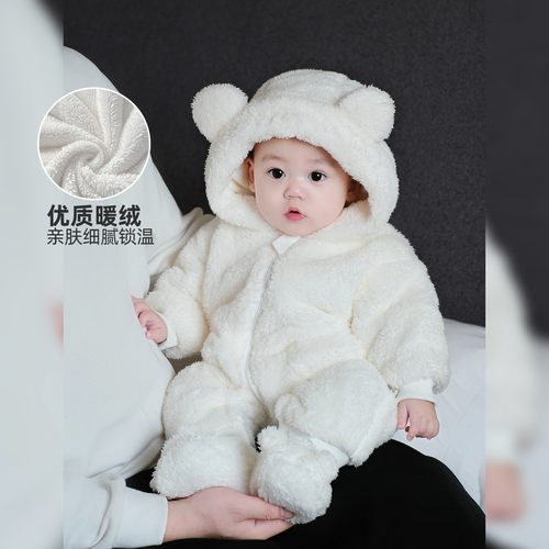 婴儿衣服冬季宝宝连体衣洋气婴幼儿加绒外出爬服可爱保暖哈衣冬装 - 图2