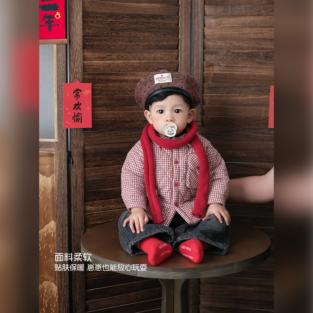 婴幼儿新年套装冬季宝宝衣服红色棉服加绒裤子26新款婴儿分体冬装,淘宝优惠券,粉丝福利购,淘宝优惠卷