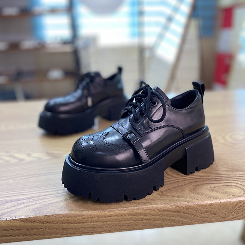 小皮鞋女胎牛皮2026春季新款单鞋女松糕厚底小个子真皮绑带女鞋潮,淘宝优惠券,粉丝福利购,淘宝优惠卷