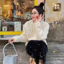 Libelyn Sisy (Alan Sweater) Black Mark Round Collar Hooded Sweatshirt Woman Thickened Warm Gallows Knit Cardiovert