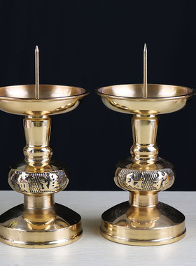 复古一对招财进宝中式风供佛烛台