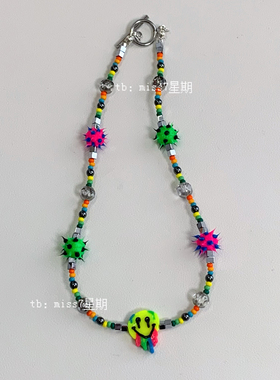 smile｜原创小众设计夏日彩色鬼马笑脸可爱多巴胺捷克珠串珠项链