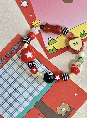 红果果｜原创小众设计ins可爱夏日百搭陶瓷苹果星星骨头串珠手链