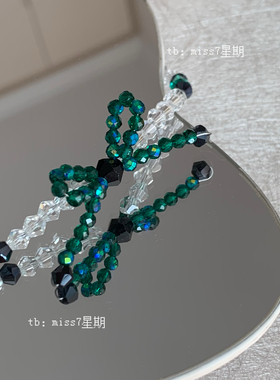 群青色｜原创小众设计新中式复古优雅高级蝴蝶结爱心琉璃串珠项链