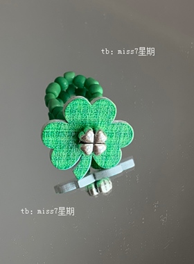 三叶草｜原创小众设计ins可爱复古清新绿色四叶草花朵串珠戒指
