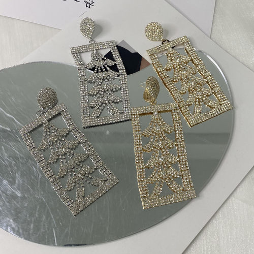 蔡依林同款欧美时尚大牌走秀夸张重工爆闪满钻几何方块耳环女耳饰 - 图0