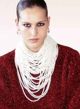 多层串珠长款仿珍珠项链