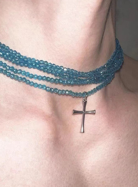 多层串珠十字架吊坠项链