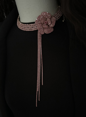 法式立体花朵满钻项圈