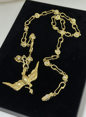 法式复古重工轻奢和平鸽橄榄枝挂扣项链锁孔拼接链条长款毛衣链女