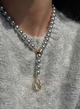 真多麻银灰色珍珠项链